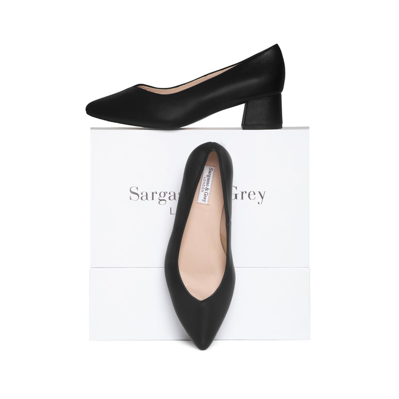 Tori Extra Wide Width Block Heel Pumps - Black Leather
