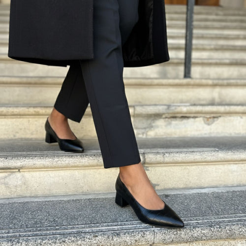 Tori Extra Wide Width Block Heel Pumps - Black Mock-Croc