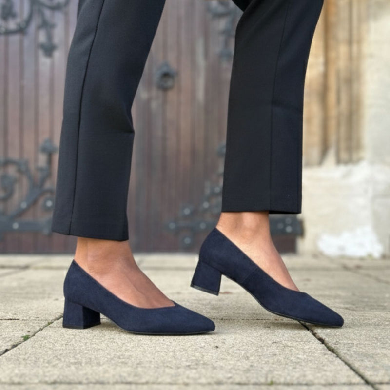 Tori Extra Wide Width Block Heel Pumps - Navy Suede