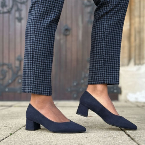 Tori Extra Wide Width Block Heel Pumps - Navy Suede