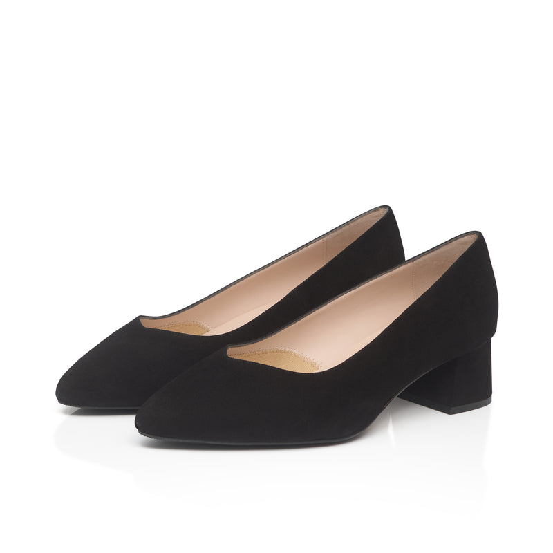 Tori Extra Wide Width Block Heel Pumps - Black Suede