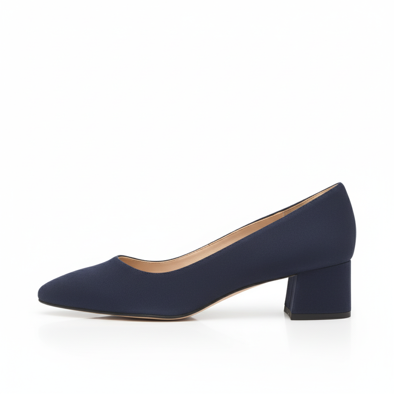 Tori Extra Wide Width Block Heel Pumps - Navy Suede
