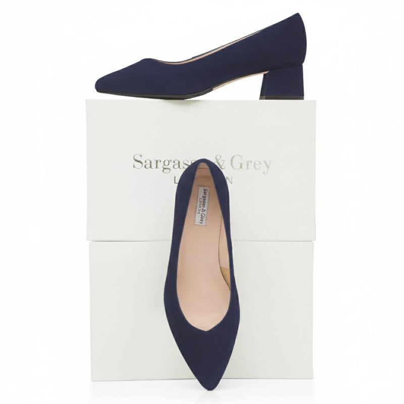Tori Extra Wide Width Block Heel Pumps - Navy Suede