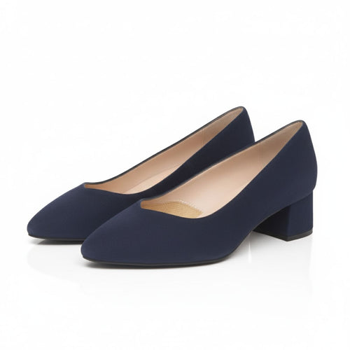 Tori Extra Wide Width Block Heel Pumps - Navy Suede