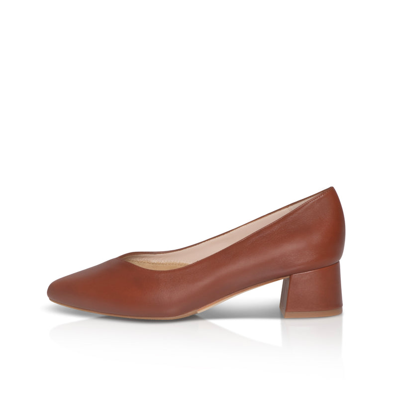 Tori Extra Wide Width Block Heel Pumps - Tan Leather