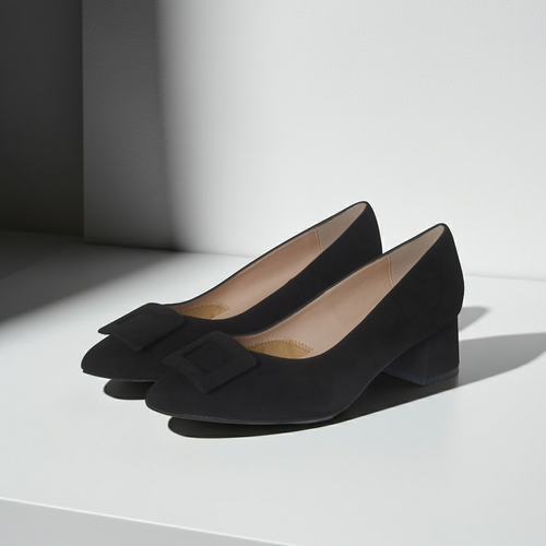 Torime Extra Wide Width Block Heel Pumps - Black Suede