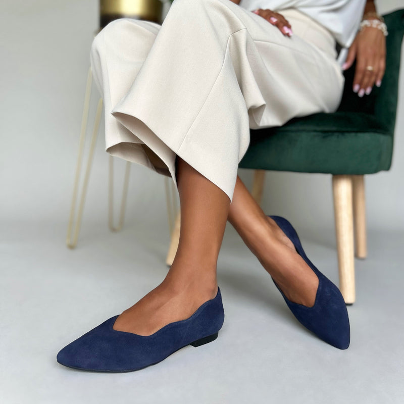 Vivienne Wide Width Ballet Flats - Navy Suede