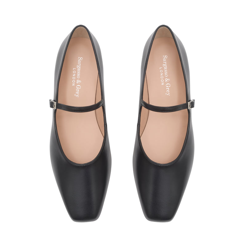 Mary-Jane Wide Width Ballet Flats - Black Leather