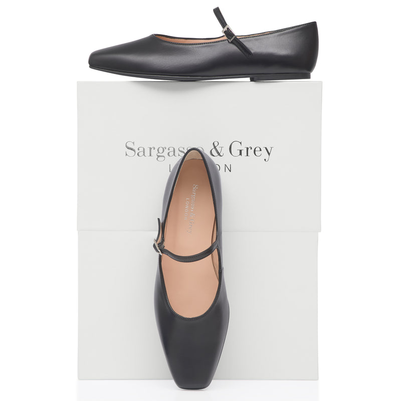 Mary-Jane Wide Width Ballet Flats - Black Leather