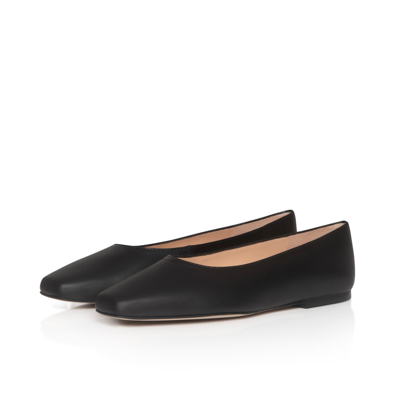 Hepburn Wide Width Ballet Flats - Black Leather