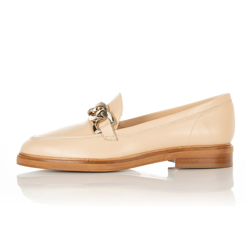 Wide Width Loafers  -  Beige Leather