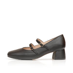 Mary Jane Extra Wide Width Block Heel Pumps - Black Leather