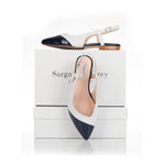 Sadie Wide Width Slingback Flats - White Leather & Navy Patent