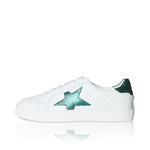 Ezi Wide Width Sneakers - White Leather with Green Star