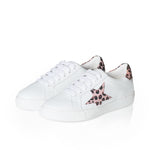 Ezi Wide Width Sneakers - White Leather with Pink Star