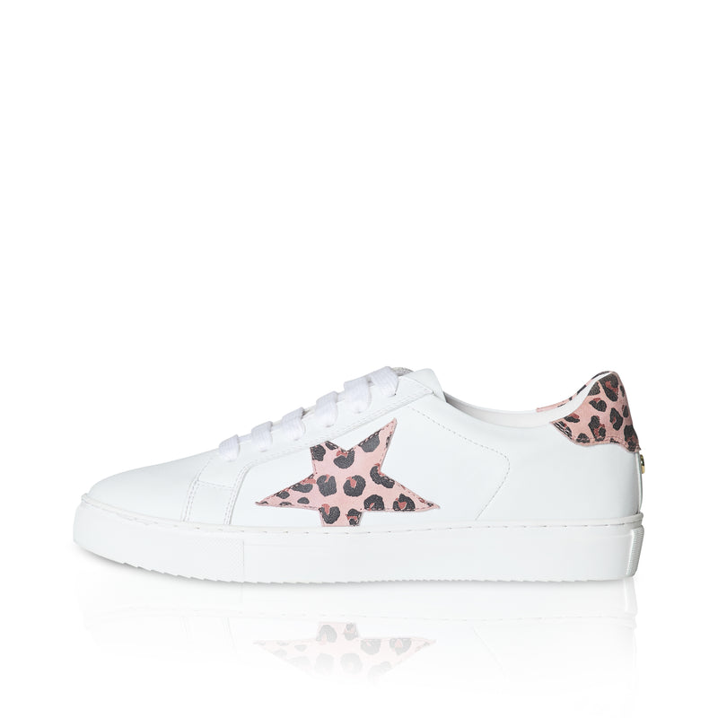 Ezi Wide Width Sneakers - White Leather with Pink Star