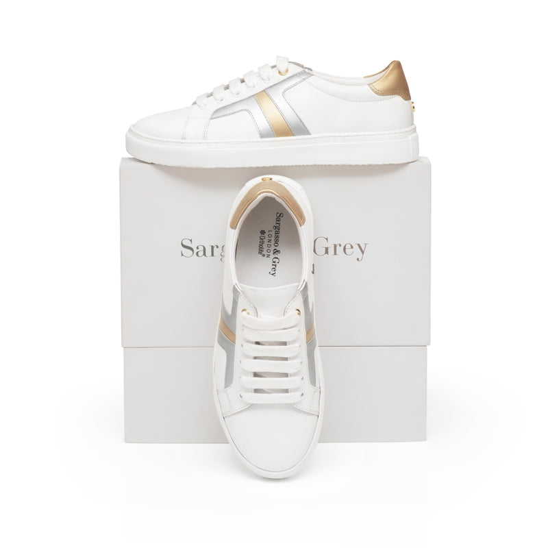 Extra Wide Width Sneakers - Gold & Silver Leather