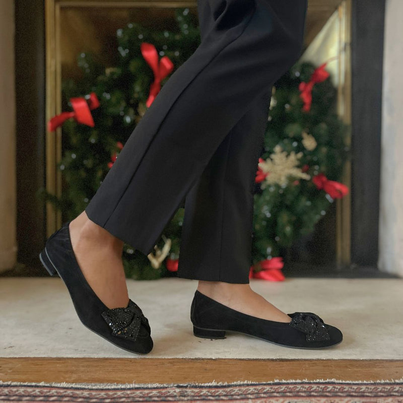 Garland Wide Width Ballet Flats - Black Stretch Suede