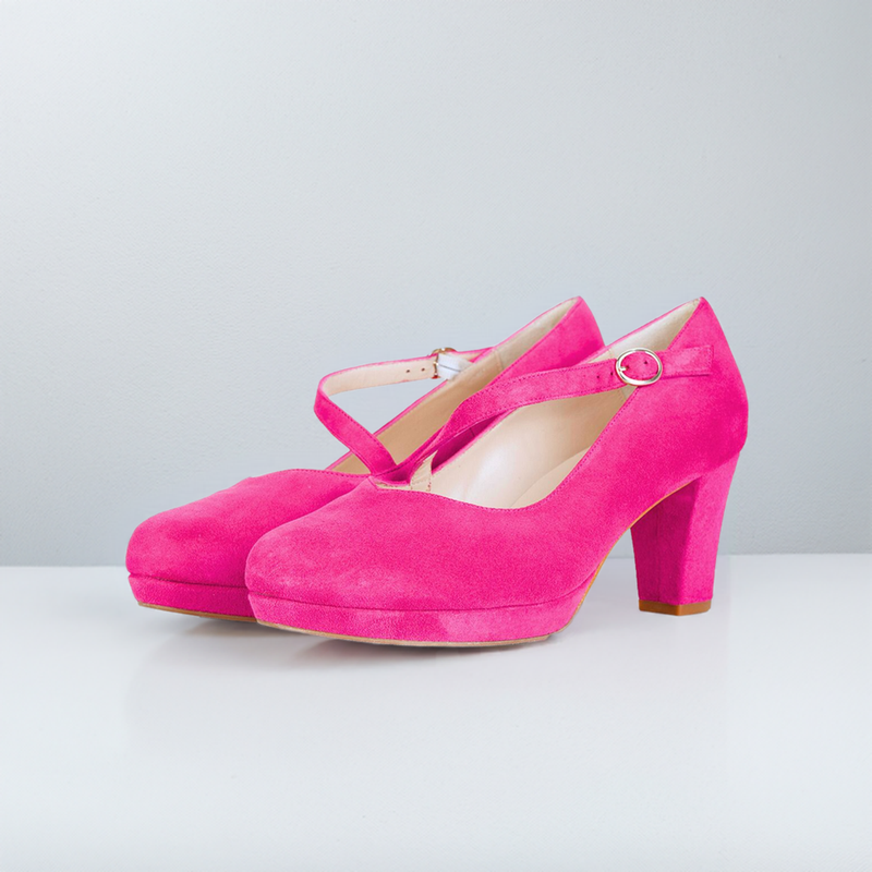 Clare Wide Width Mary Jane Platforms - Hot Pink Suede