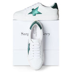 Ezi Wide Width Sneakers - White Leather with Green Star