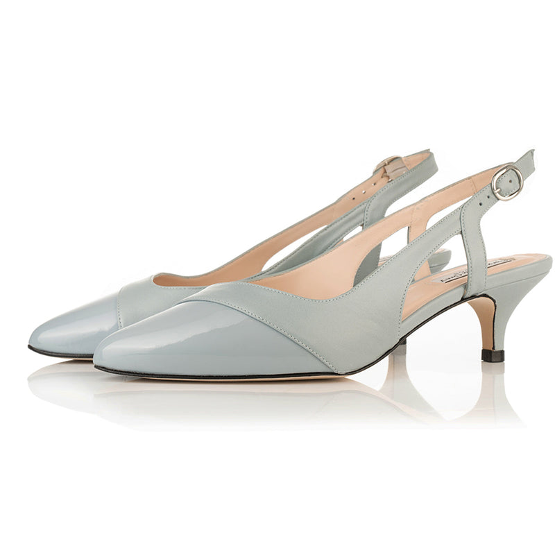 Lena Wide Width Slingback - Pale Blue Leather - Angled perspective