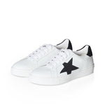 Ezi Wide Width Sneakers - White Leather with Black Star