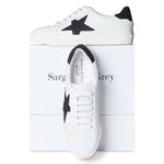 Ezi Wide Width Sneakers - White Leather with Black Star