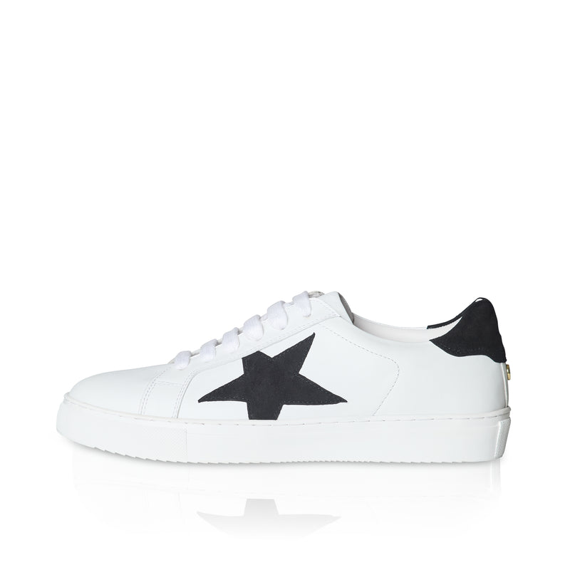 Ezi Wide Width Sneakers - White Leather with Black Star