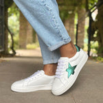 Ezi Wide Width Sneakers - White Leather with Green Star