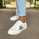 Ezi Wide Width Sneakers - White Leather with Pink Star