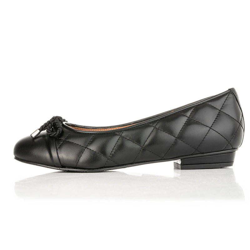 Alice Wide Width Ballet Flats - Black Quilted Leather - Side
