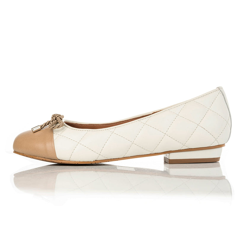 Alice Wide Width Ballet Flats - Caramel & Cream Quilted Leather - Side
