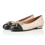 Alice Wide Width Ballet Flats - Black & Beige Quilted Leather - Angled perspective
