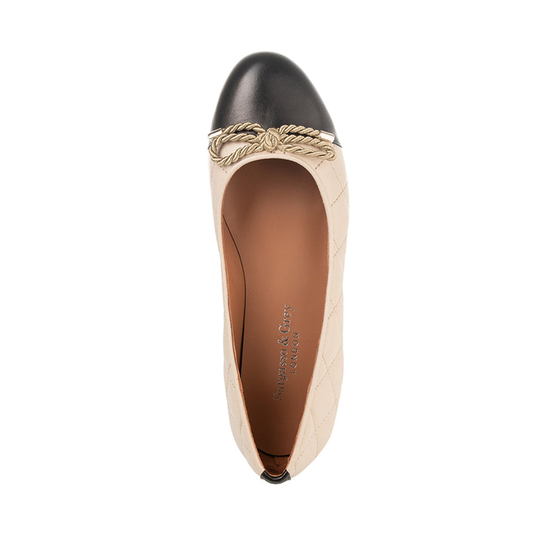 Alice Wide Width Ballet Flats - Black & Beige Quilted Leather - Top