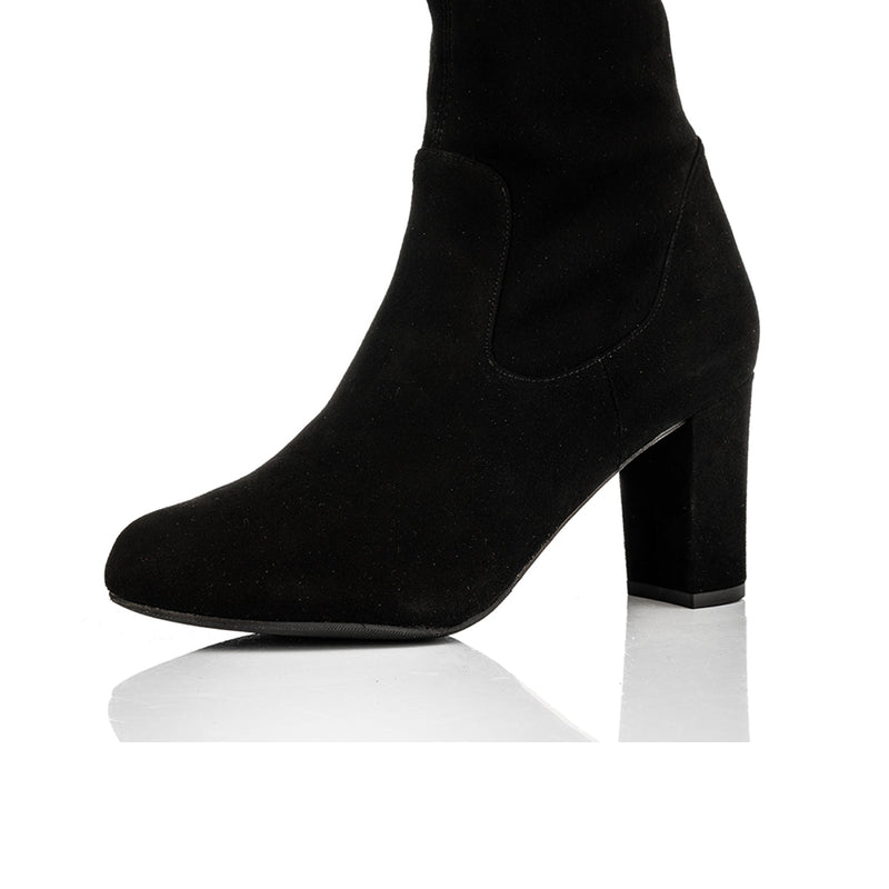 Lydia Wide Width Knee High Boots - Black Suede - Heel