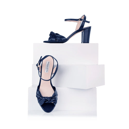 Carrie - Wide Width Block Heel Sandal - Navy Leather - With boxes