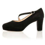 Claire Wide Width Platform Courts - Almond Toe - Black Suede - Side