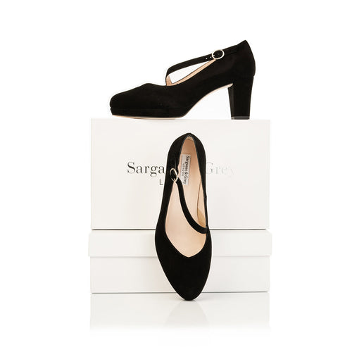 Claire Wide Width Platform Courts - Almond Toe - Black Suede - With box