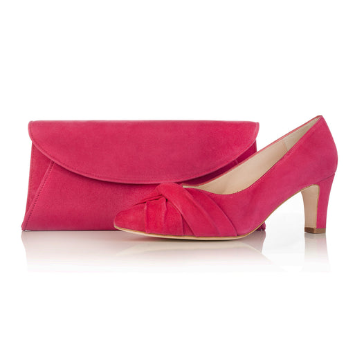 Clutch - Fuchsia Pink Suede - Front with match shoe