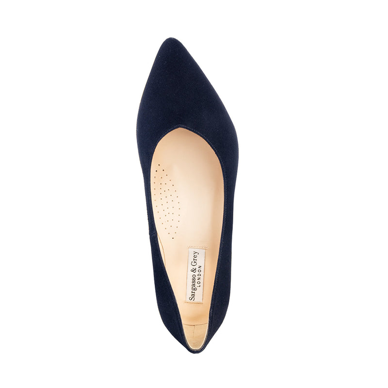 Helena Wide Width Court Shoe – Navy Suede - Top