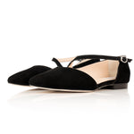 Indy Wide Width Flats - Black Suede - Angled perspective