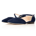 Indy Wide Width Flats - Navy Suede - Angled perspective