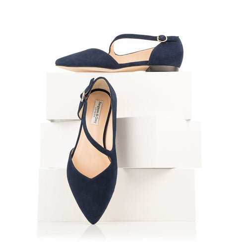 Indy Wide Width Flats - Navy Suede - With boxes