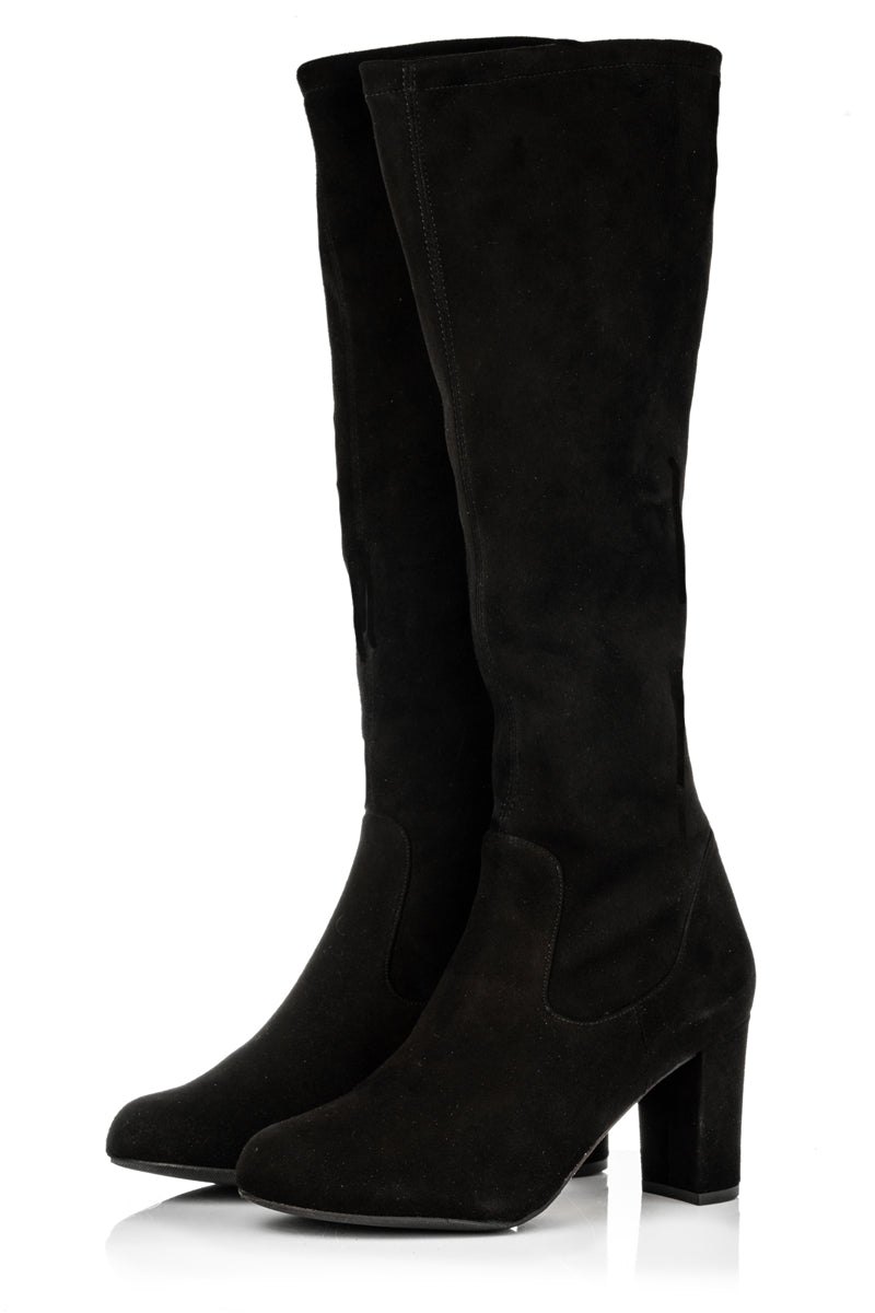 Lydia Wide Width Knee High Boots - Black Suede - Perspective