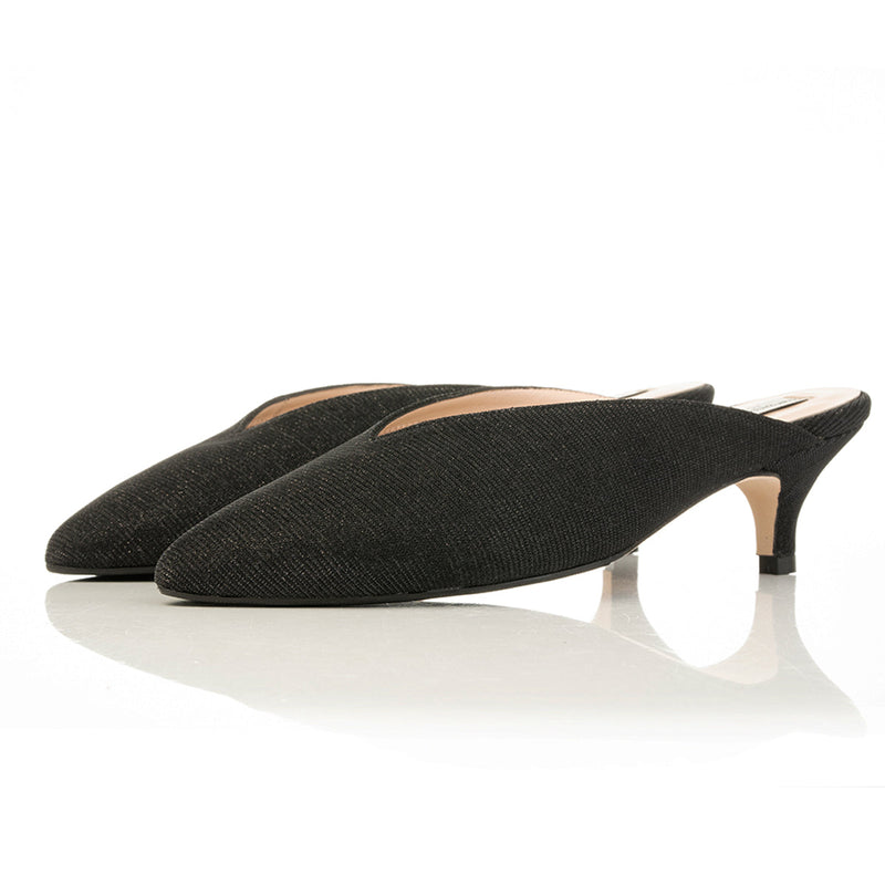 Jazz Wide Width Mules - Black Shine - Side angle