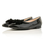 Laura Wide Width Ballet Flats With Bow - Black Patent - Side angle