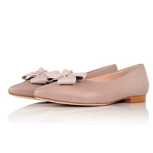 Laura Wide Width Ballet Flats With Bow - Dusky Rose Leather - Angled perspective