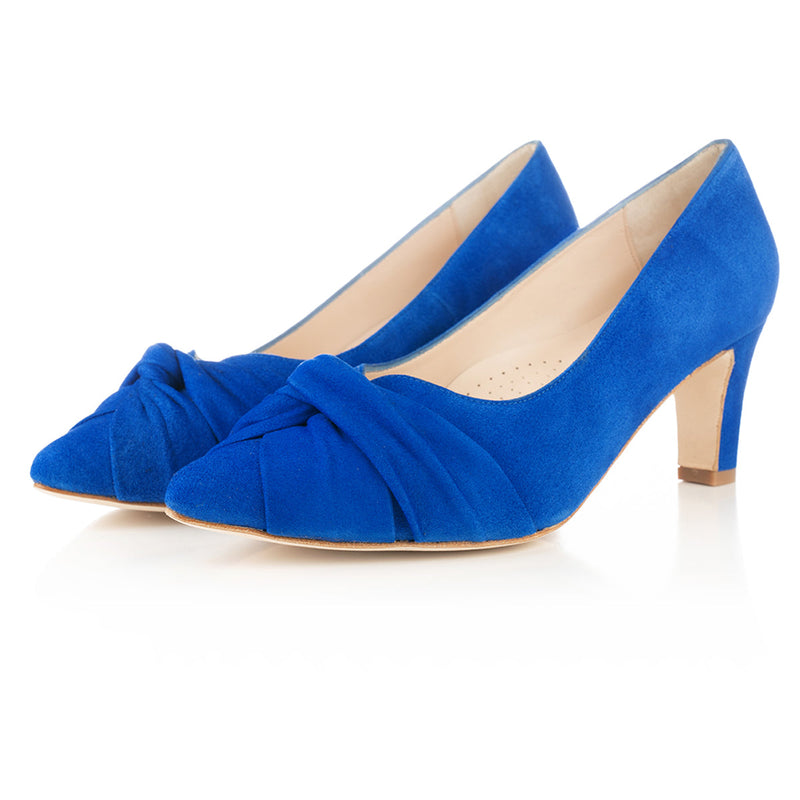 Lola Wide Width Court Shoe – Cobalt Blue Suede - Angled perspective