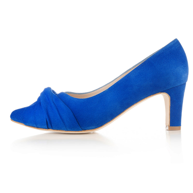 Lola Wide Width Court Shoe – Cobalt Blue Suede - Side