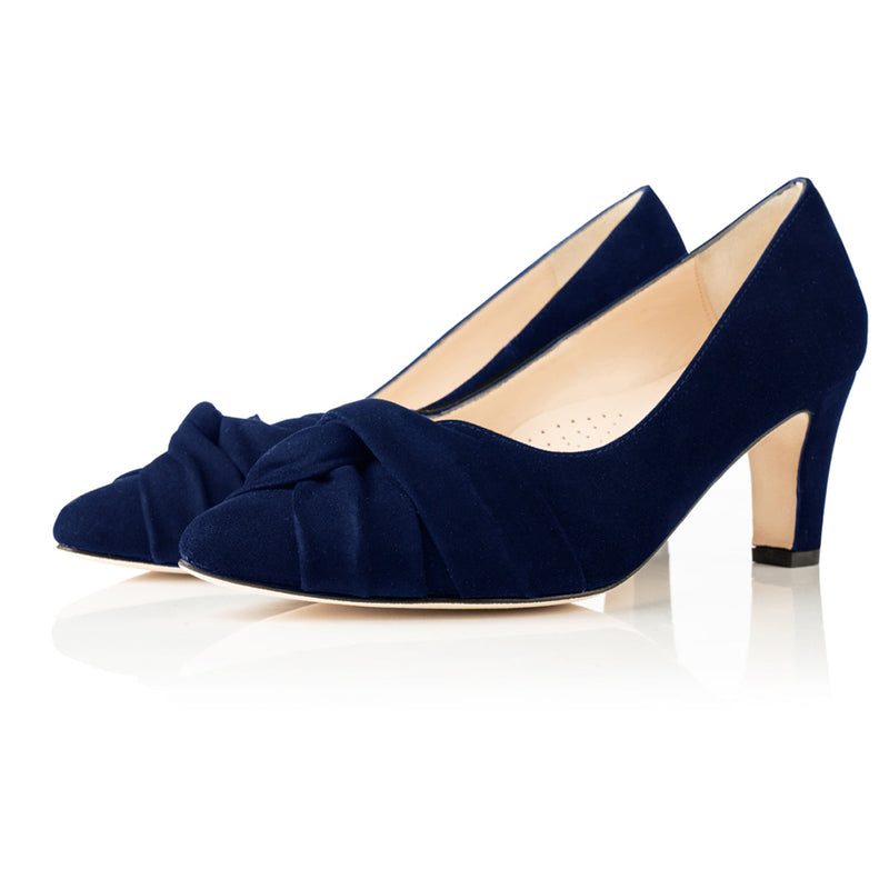 Lola Wide Width Court Shoe – Navy Suede - Angled perspective
